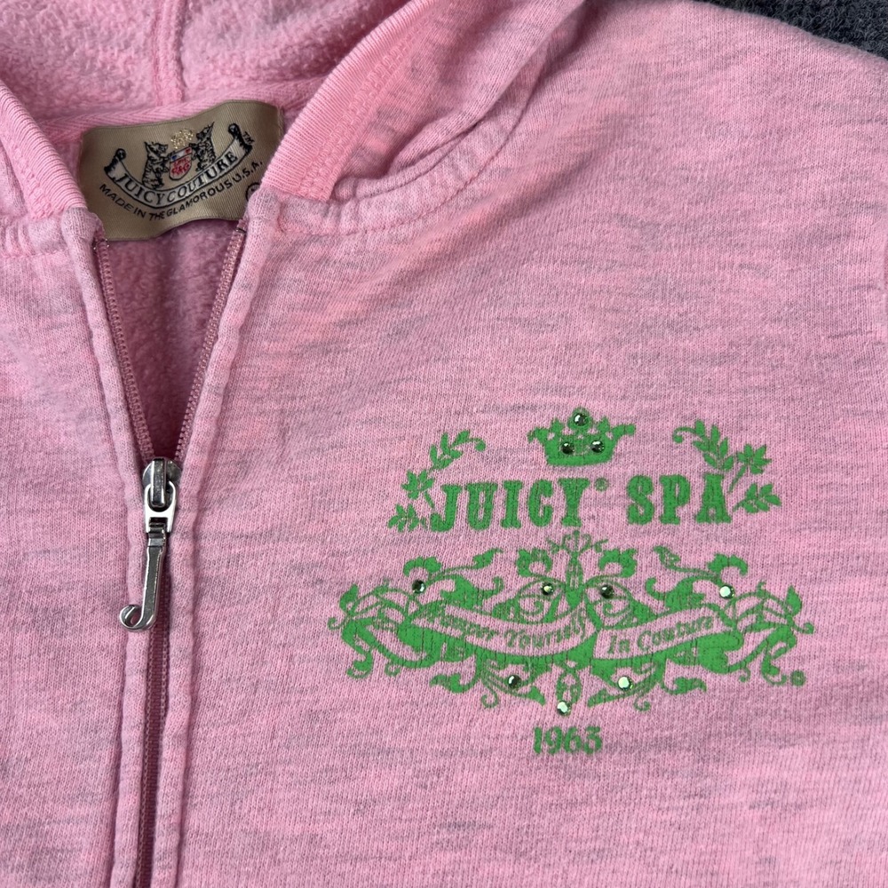 Y2K Juicy Couture Pink Juicy Spa Zip Up Hoodie Rhinestone Graphic Medium - Picture 2 of 11